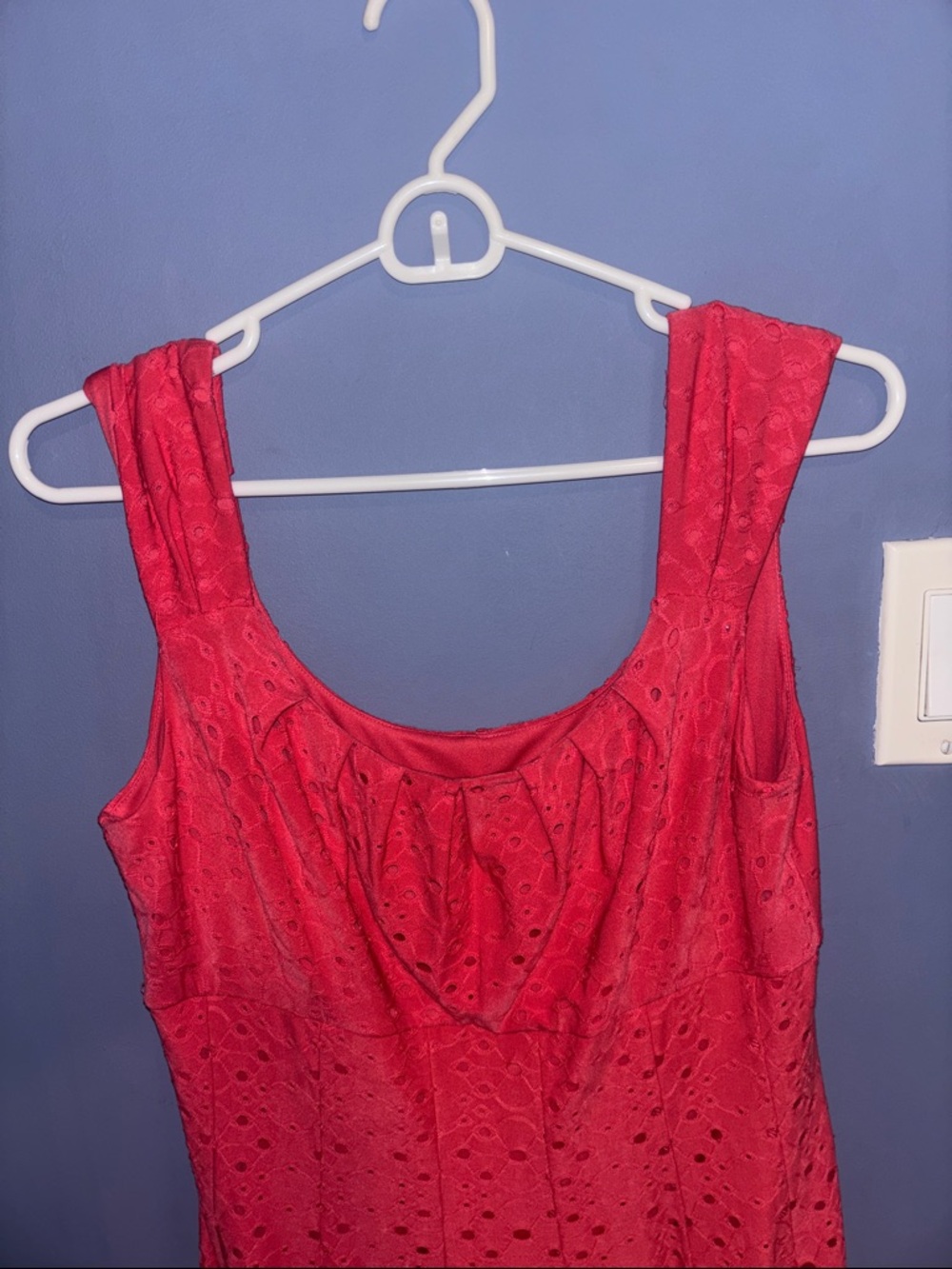 London Times Red Eyelet Sleeveless Fit & Flare Midi Dress - Picture 2 of 8